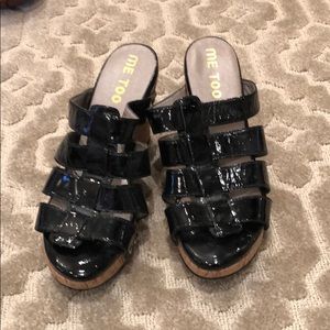 Me too black patent wedges
